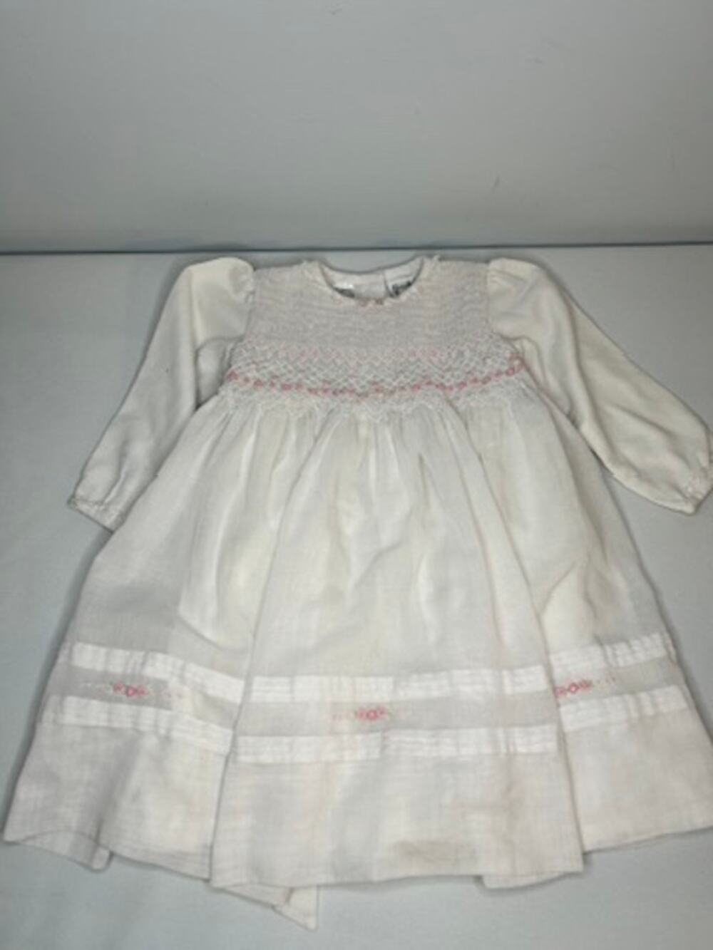 Sarah Louise Baby Smocked Dress White Pink Roses Christening Heirloom 2yrs